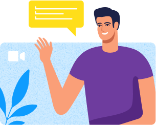 blue shirt man is saying hi on video call