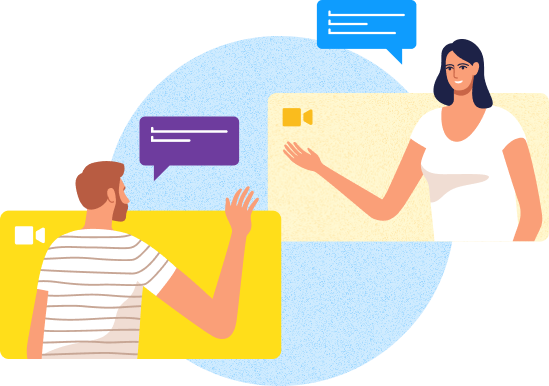 man and woman talking over a video call